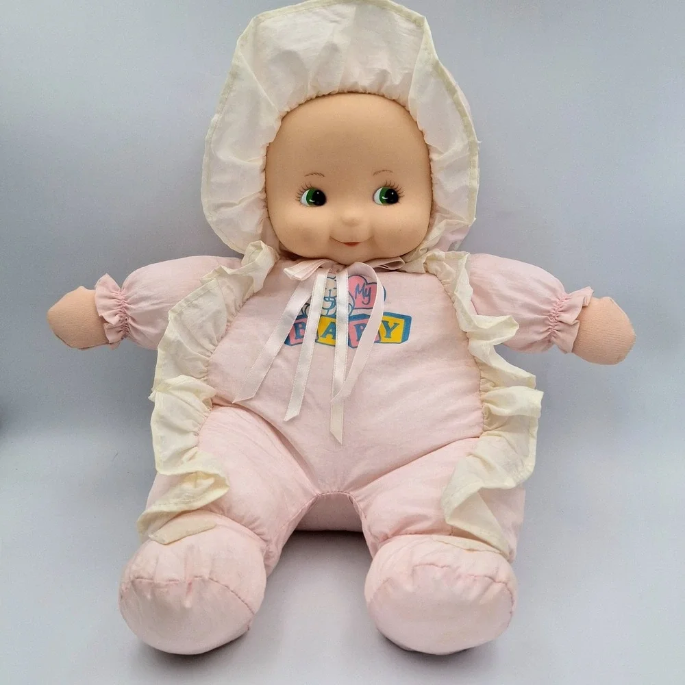 Nylon Dandee Soft VTG Expressions My First Baby Doll Rattle Plush Toy Light Pink